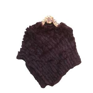 Adrienne Landau Rabbit Fur Cape Poncho Maroon OS